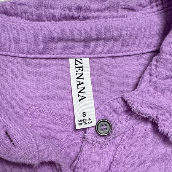 Zenana Gauze Button Down Shirt 💗 Lavender - Picture 11 of 12